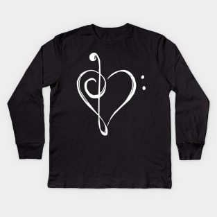 Love Music - Treble and Bass Clef Heart - white Kids Long Sleeve T-Shirt